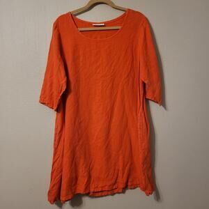 Bryn Walker Womens Orange Linen Dress Size S Short Sleeve Round Neck Lightweight